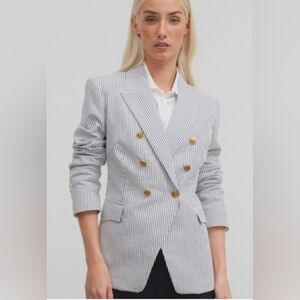 Joie White/Blue Striped Seersucker Blazer